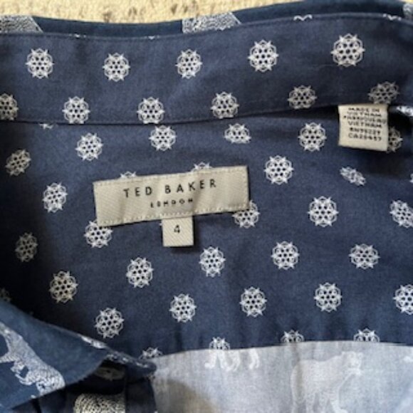 🧡3/15 Ted Baker Navy SS Geo Tiger Print Shirt Men's 4 - Picture 4 of 10
